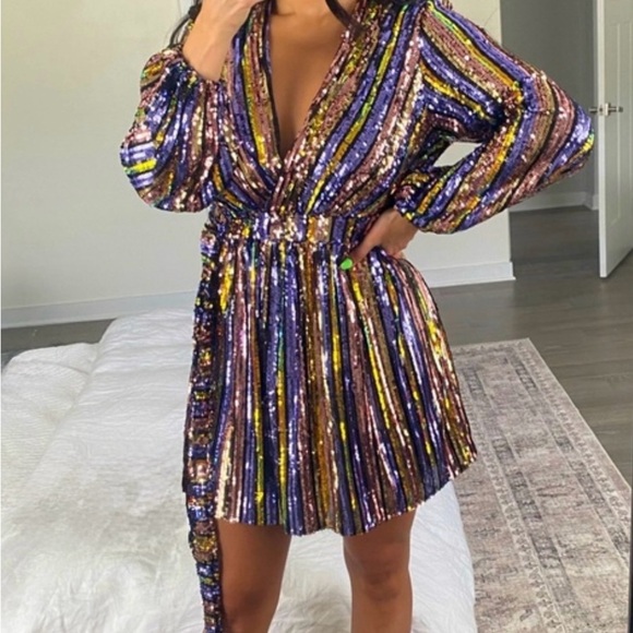 Dee Elly Purple, Gold, Pink, & Black Sequin Dress - Picture 1 of 10